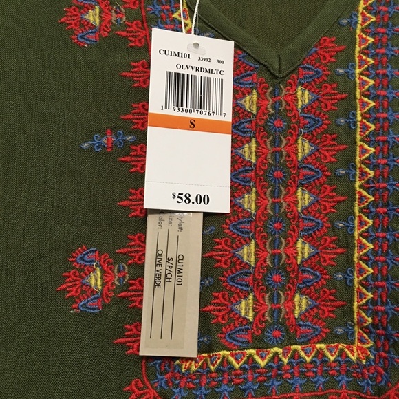 Cupio NWT Army Green Embroidered Top - Picture 4 of 7